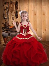  Ball Gowns Little Girls Pageant Gowns Wine Red Straps Organza Sleeveless Floor Length Lace Up