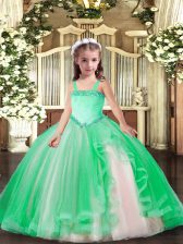 Exquisite Floor Length Ball Gowns Sleeveless Turquoise Girls Pageant Dresses Lace Up