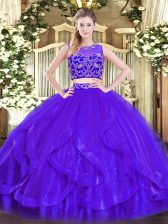  Scoop Sleeveless Zipper Quinceanera Gowns Purple Tulle