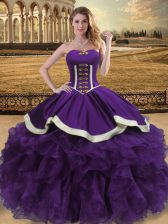 Decent Organza Sweetheart Sleeveless Lace Up Beading and Ruffles 15th Birthday Dress in Purple
