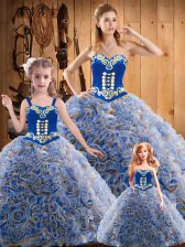 Artistic Sleeveless Sweep Train Lace Up Embroidery Quinceanera Dress