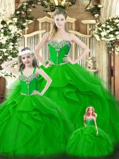 Luxurious Ball Gowns Quinceanera Dress Green Sweetheart Organza Sleeveless Floor Length Lace Up