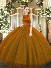 New Style Brown Sleeveless Tulle Clasp Handle Sweet 16 Quinceanera Dress for Military Ball and Sweet 16 and Quinceanera