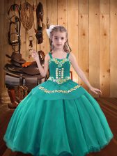  Teal Pageant Dress for Teens Straps Sleeveless Lace Up