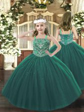  Floor Length Ball Gowns Sleeveless Dark Green Pageant Dress for Teens Lace Up