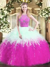 Deluxe Floor Length Zipper Quinceanera Gown Multi-color for Military Ball and Sweet 16 and Quinceanera with Beading and Ruffles
