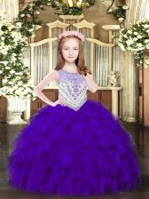 Low Price Sleeveless Beading and Ruffles Zipper Pageant Dress for Girls