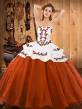 Custom Designed Rust Red Sleeveless Tulle Lace Up Sweet 16 Quinceanera Dress for Military Ball and Sweet 16 and Quinceanera