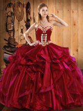  Floor Length Wine Red Sweet 16 Quinceanera Dress Sweetheart Sleeveless Lace Up