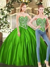  Floor Length Lace Up Quinceanera Gown Green for Military Ball and Sweet 16 and Quinceanera with Beading
