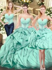 Dynamic Organza Sleeveless Floor Length Quinceanera Gown and Beading and Ruffles