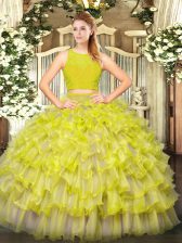  Floor Length Yellow Green Sweet 16 Dresses Scoop Sleeveless Zipper