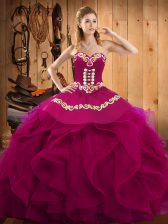  Ball Gowns Quinceanera Gown Fuchsia Sweetheart Organza Sleeveless Floor Length Lace Up