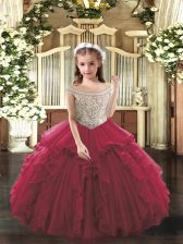  Fuchsia Sleeveless Organza Lace Up Glitz Pageant Dress for Party and Sweet 16 and Quinceanera and Wedding Party