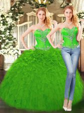  Green Sleeveless Floor Length Beading and Ruffles Lace Up Quinceanera Gowns