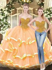  Sweetheart Sleeveless Lace Up Quinceanera Gown Peach Tulle