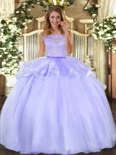 Elegant Floor Length Clasp Handle Sweet 16 Dress Lavender for Military Ball and Sweet 16 and Quinceanera with Lace