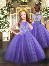  Beading Pageant Gowns For Girls Lavender Zipper Sleeveless Floor Length