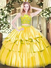 Pretty Tulle Sleeveless Floor Length Quinceanera Gown and Beading and Ruffled Layers