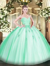  Sweetheart Sleeveless Tulle Sweet 16 Dresses Beading and Appliques Lace Up