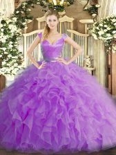 Fashionable Sleeveless Floor Length Ruffles Zipper Sweet 16 Dresses with Lilac