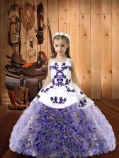  Multi-color Straps Lace Up Embroidery and Ruffles Little Girls Pageant Gowns Sleeveless
