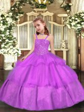  Lilac Lace Up Pageant Dress for Teens Beading and Ruffled Layers Sleeveless Floor Length