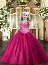  Fuchsia Child Pageant Dress Party and Quinceanera with Beading Straps Sleeveless Lace Up