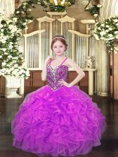  Lilac Lace Up Custom Made Pageant Dress Beading and Ruffles Sleeveless Floor Length