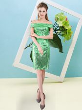 Dramatic Green Short Sleeves Sequins Mini Length Evening Dress