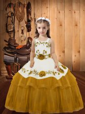  Gold Sleeveless Embroidery and Ruffled Layers Floor Length Pageant Dress Toddler
