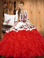 Noble Floor Length Ball Gowns Sleeveless Red Quince Ball Gowns Lace Up