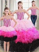  Floor Length Lace Up Quinceanera Gown Multi-color for Sweet 16 and Quinceanera with Beading and Ruffles
