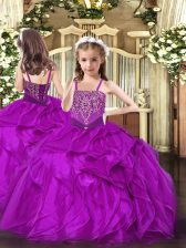  Floor Length Fuchsia Pageant Gowns For Girls Straps Sleeveless Lace Up