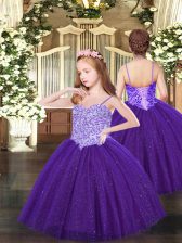Sweet Floor Length Purple High School Pageant Dress Spaghetti Straps Sleeveless Lace Up