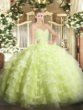  Yellow Green Sweetheart Lace Up Beading and Ruffled Layers Quinceanera Gown Sleeveless