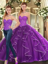  Sleeveless Beading and Ruffles Lace Up Quinceanera Gowns