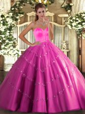 Eye-catching Hot Pink Sweetheart Lace Up Beading and Appliques Quinceanera Gowns Sleeveless