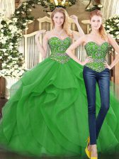 New Arrival Green Sleeveless Beading and Ruffles Floor Length Quinceanera Dresses