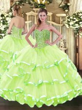  Sleeveless Beading and Ruffled Layers Lace Up Quinceanera Gown