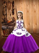  Floor Length Eggplant Purple Little Girls Pageant Gowns Straps Sleeveless Lace Up