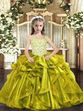  Yellow Green Organza Lace Up Straps Sleeveless Floor Length Evening Gowns Beading and Ruffles