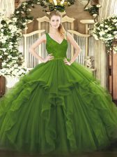 Spectacular Olive Green Ball Gowns Ruffles Quinceanera Dress Zipper Organza Sleeveless Floor Length