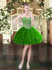 Graceful Beading and Ruffles Prom Dress Dark Green Lace Up Sleeveless Mini Length