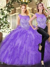 Romantic Eggplant Purple Sleeveless Floor Length Beading and Ruffles Zipper Sweet 16 Dress