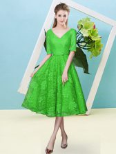 Luxurious Green Half Sleeves Lace Lace Up Dama Dress for Prom and Party and Wedding Party