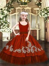 High End Wine Red Ball Gowns Taffeta Scoop Sleeveless Beading and Appliques Floor Length Zipper Little Girls Pageant Dress