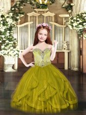  Beading and Ruffles High School Pageant Dress Olive Green Lace Up Sleeveless Floor Length