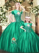  Green Lace Up Sweetheart Beading Sweet 16 Quinceanera Dress Organza Sleeveless