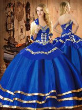 Comfortable Floor Length Blue Quince Ball Gowns Sweetheart Sleeveless Lace Up